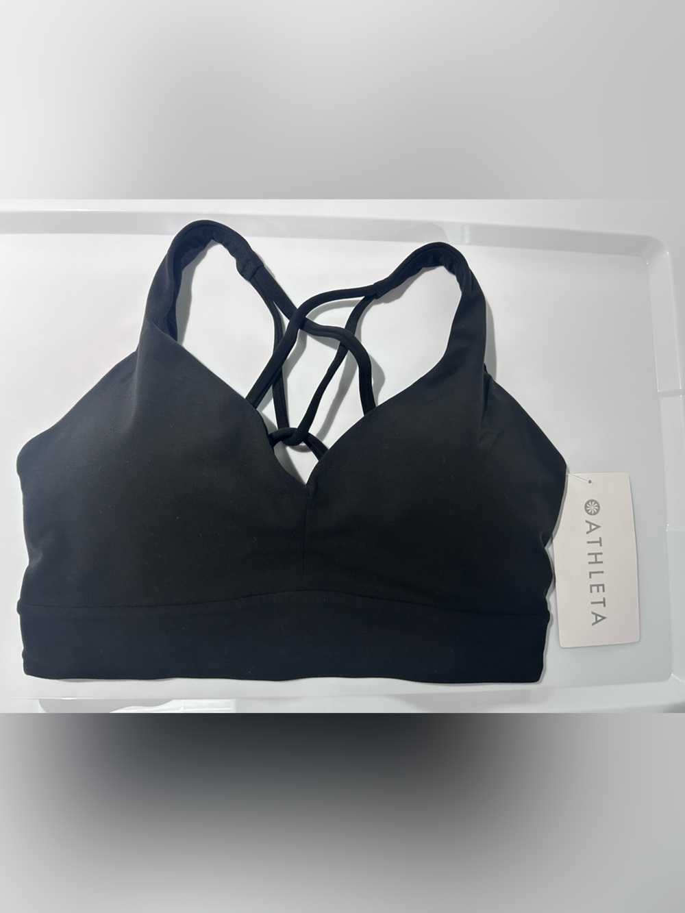 NWT Athleta Solace Bra Black D/DD Light Support Sports Bra Size Small